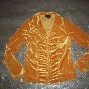 womens velvet zip up top.METROSTYLE.gold.size small